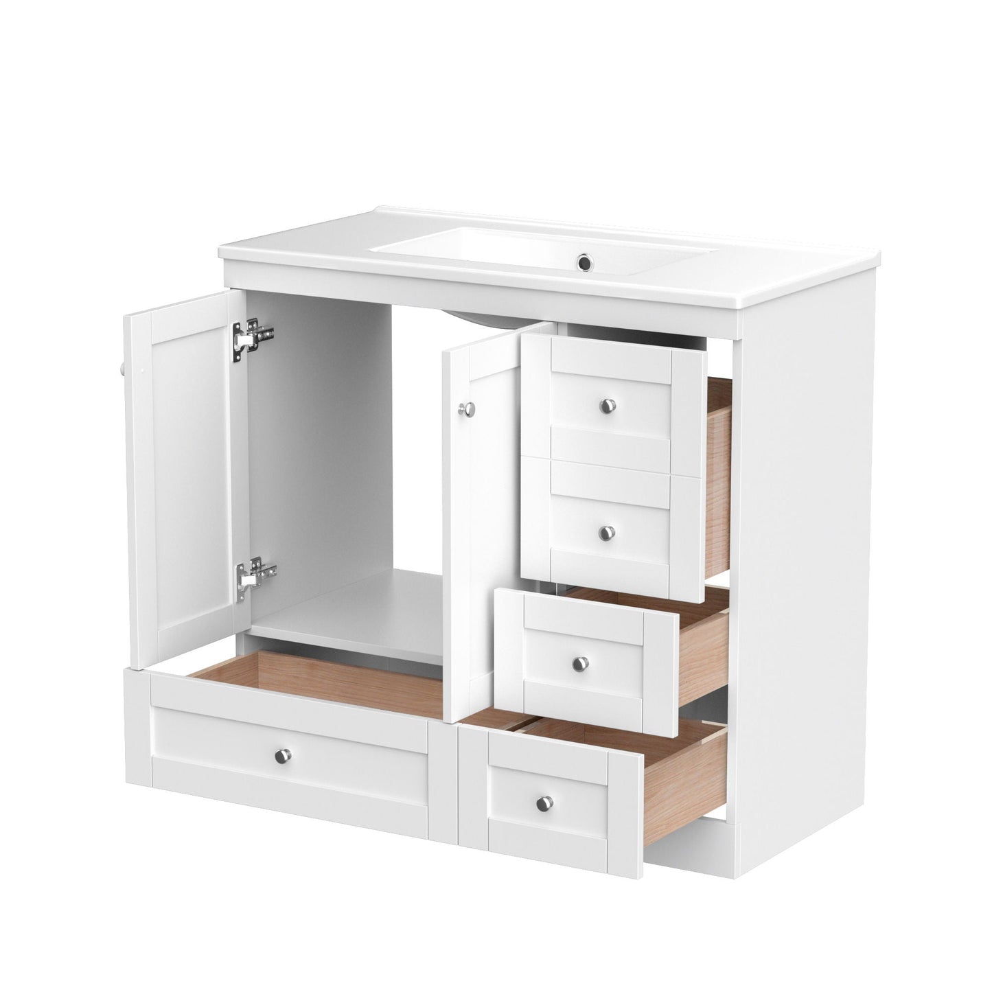 Shaker Free Standing Bathroom Vanity Cabinet & Sink, Soft Close Drawers, Soft Close Doors