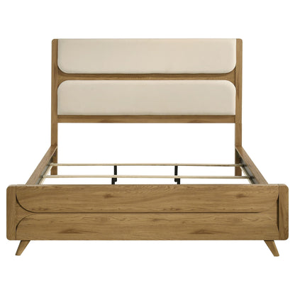 Bennett 78-inch California King Upholstered Panel Bed Cream and Light Oak