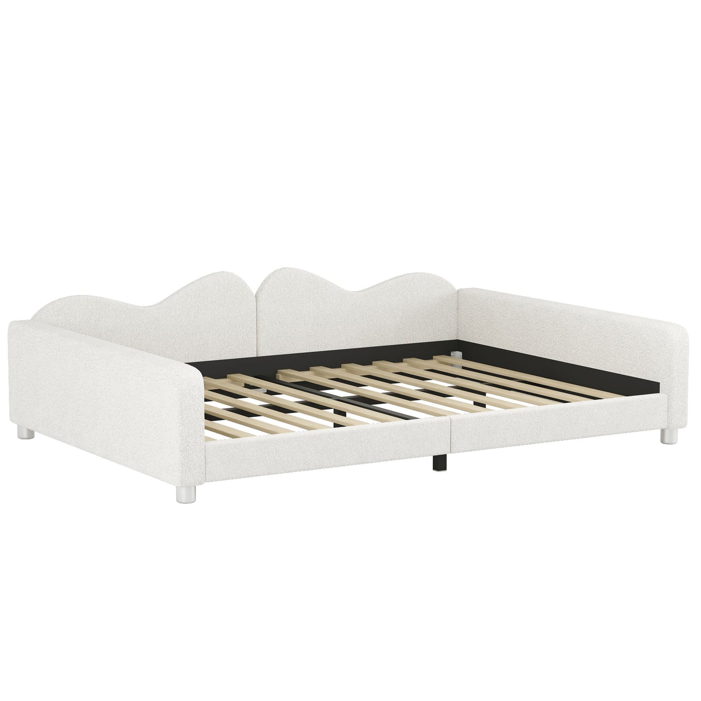 Upholstered Daybed, Sherpa Fabric Sofabed With Cloud-Shaped Backrest