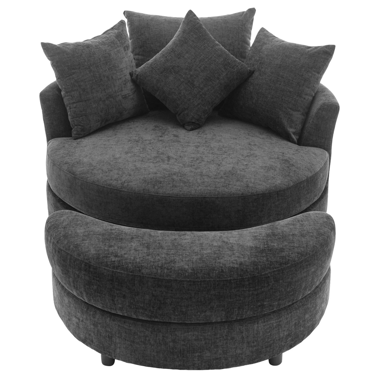 360° Swivel Accent Barrel Chair With Storage Ottoman & 4 Pillows, Modern Leisure Chair Round Accent For Living Room