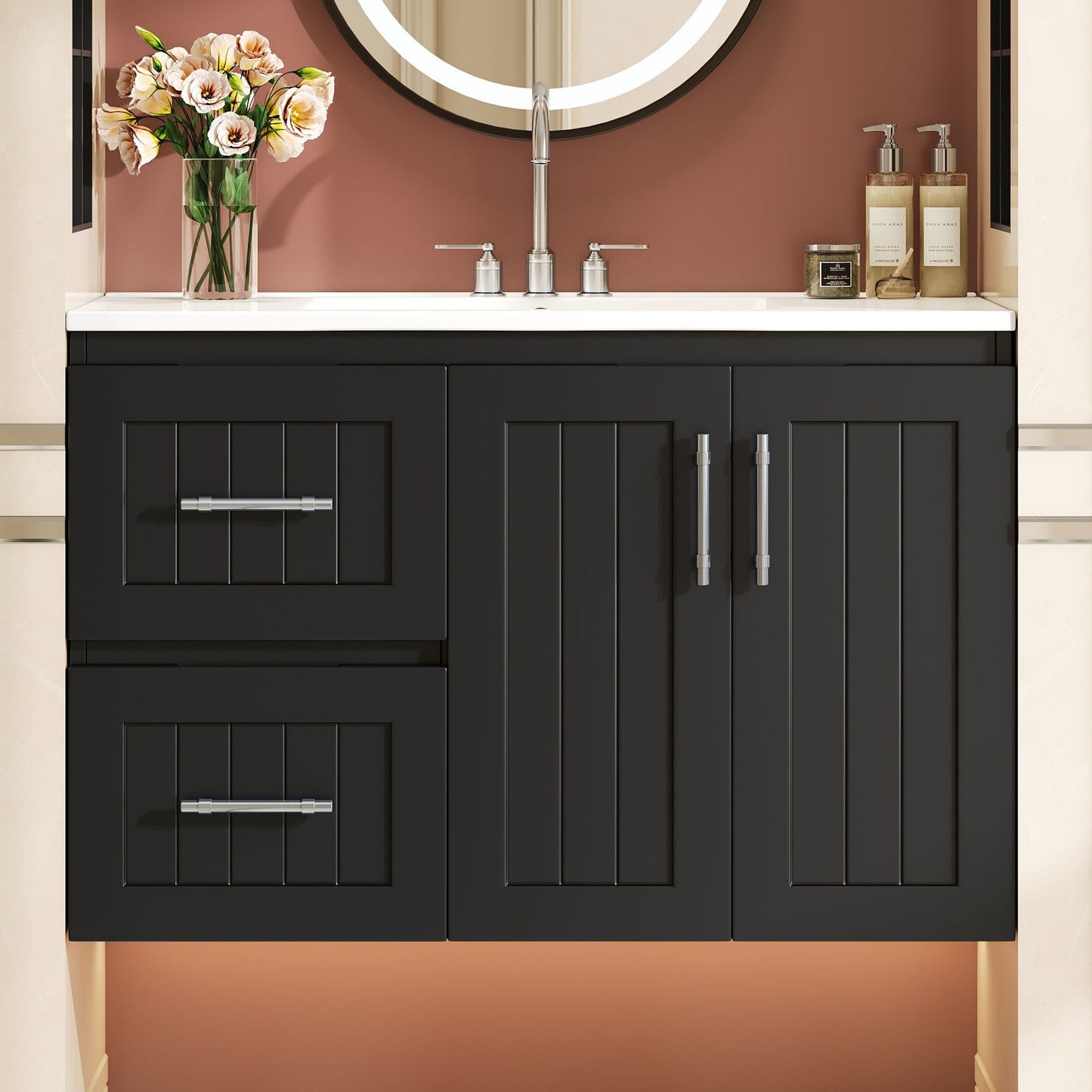 Wall Mounted Bathroom Vanity & Sink, 2 Drawers