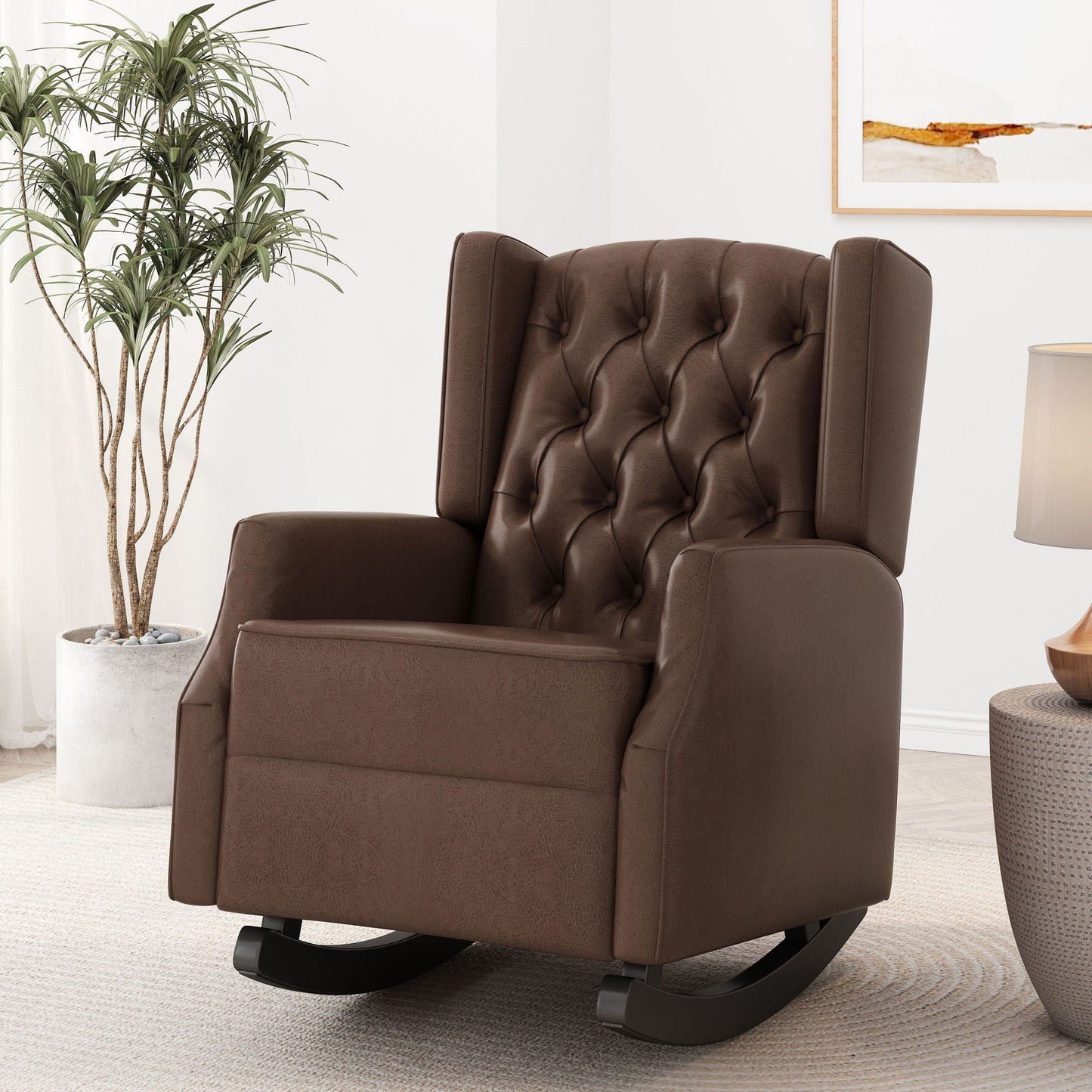 Amedou Contemporary Tufted Wingback Rocking Chair - Dark Brown