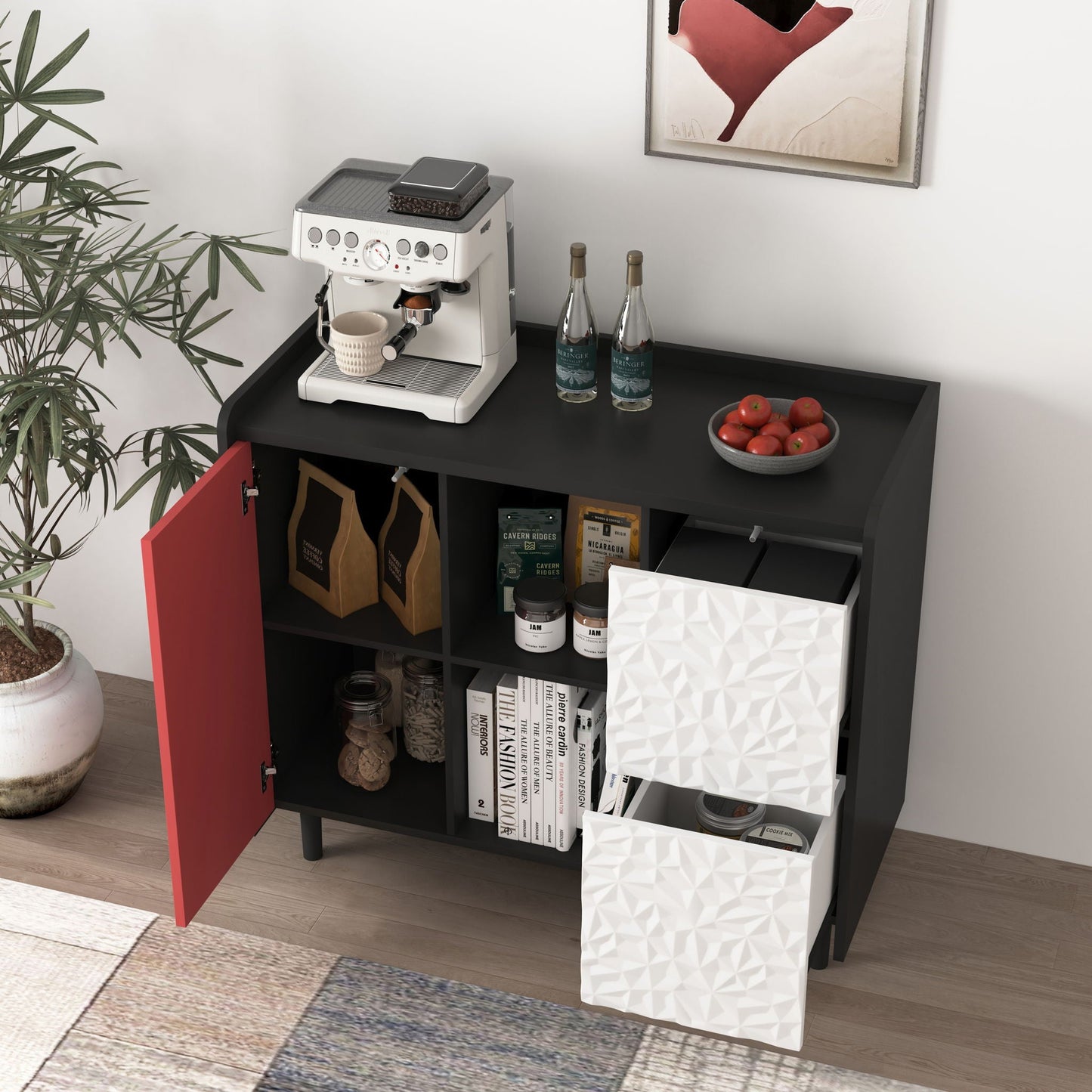 Modern Sideboard Buffet Cabinet With Doors And Unique Panel Styling