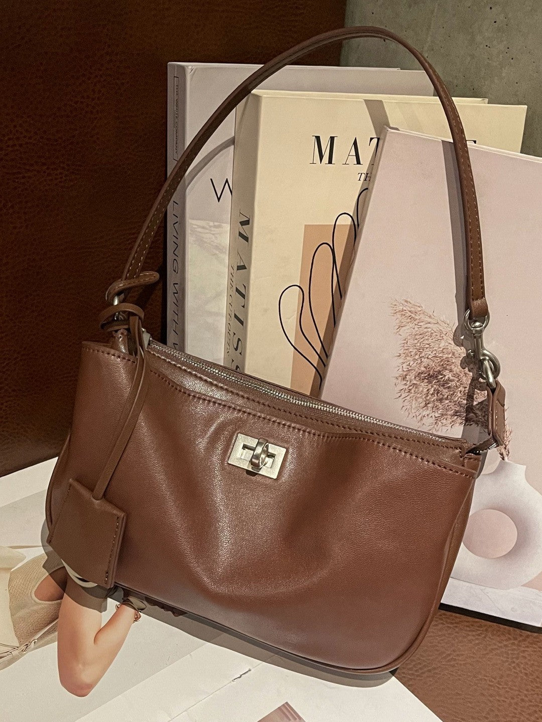 Top-grain Vegetable-tanned Cowhide Cross-border New Kelly Bag, Genuine Leather Underarm Bag, Classy Single-shoulder High-quality Mahjong Bag