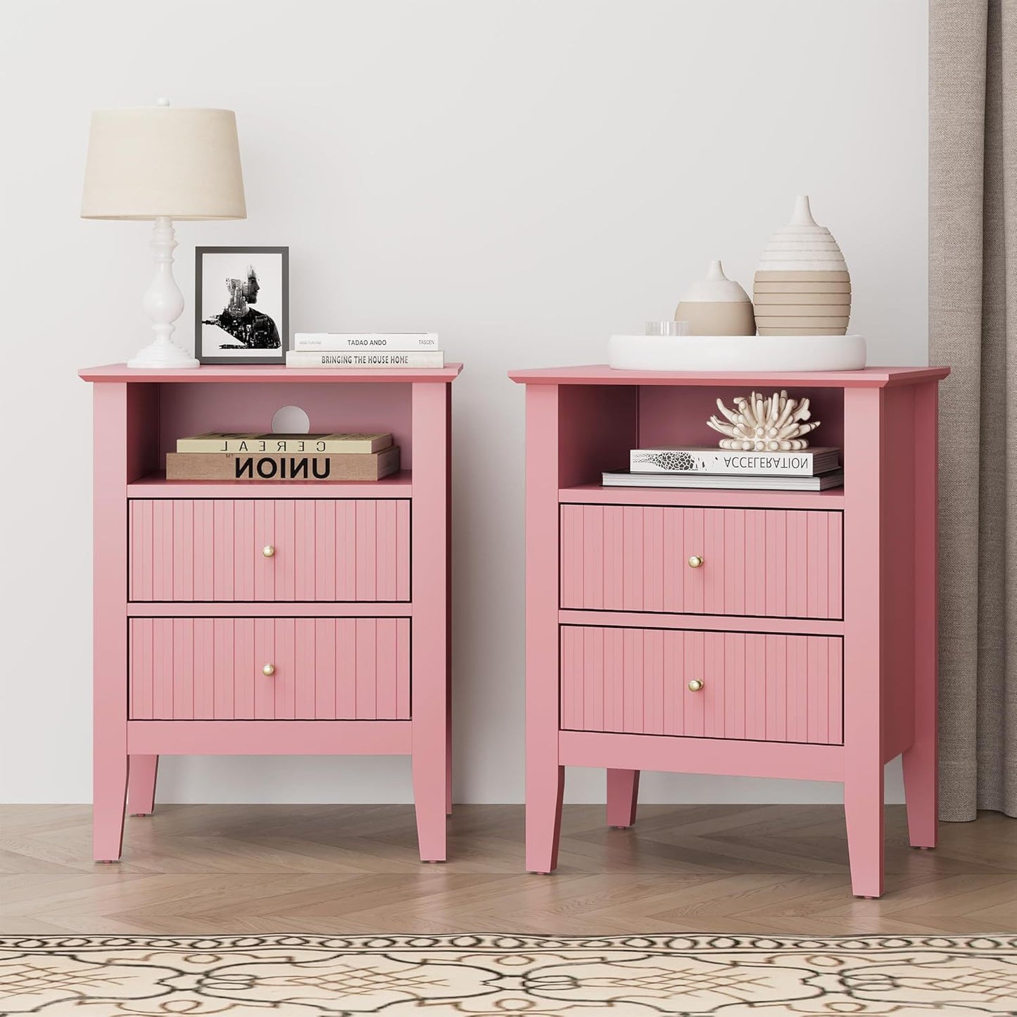 Fluted Nightstand With 2 Drawers