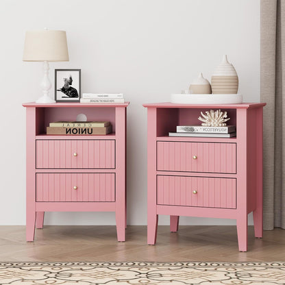 Fluted Nightstand With 2 Drawers