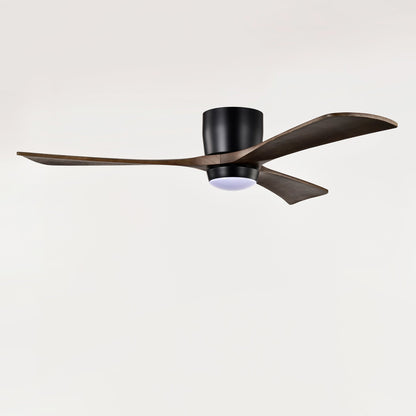 52" Flush Mount Solid Wood Blades Ceiling Fan with Lights Remote Control
