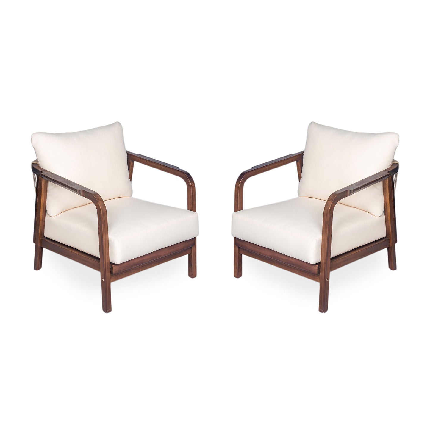 Outdoor Lounge Chair With Woven Backrest and Solid Wood Frame