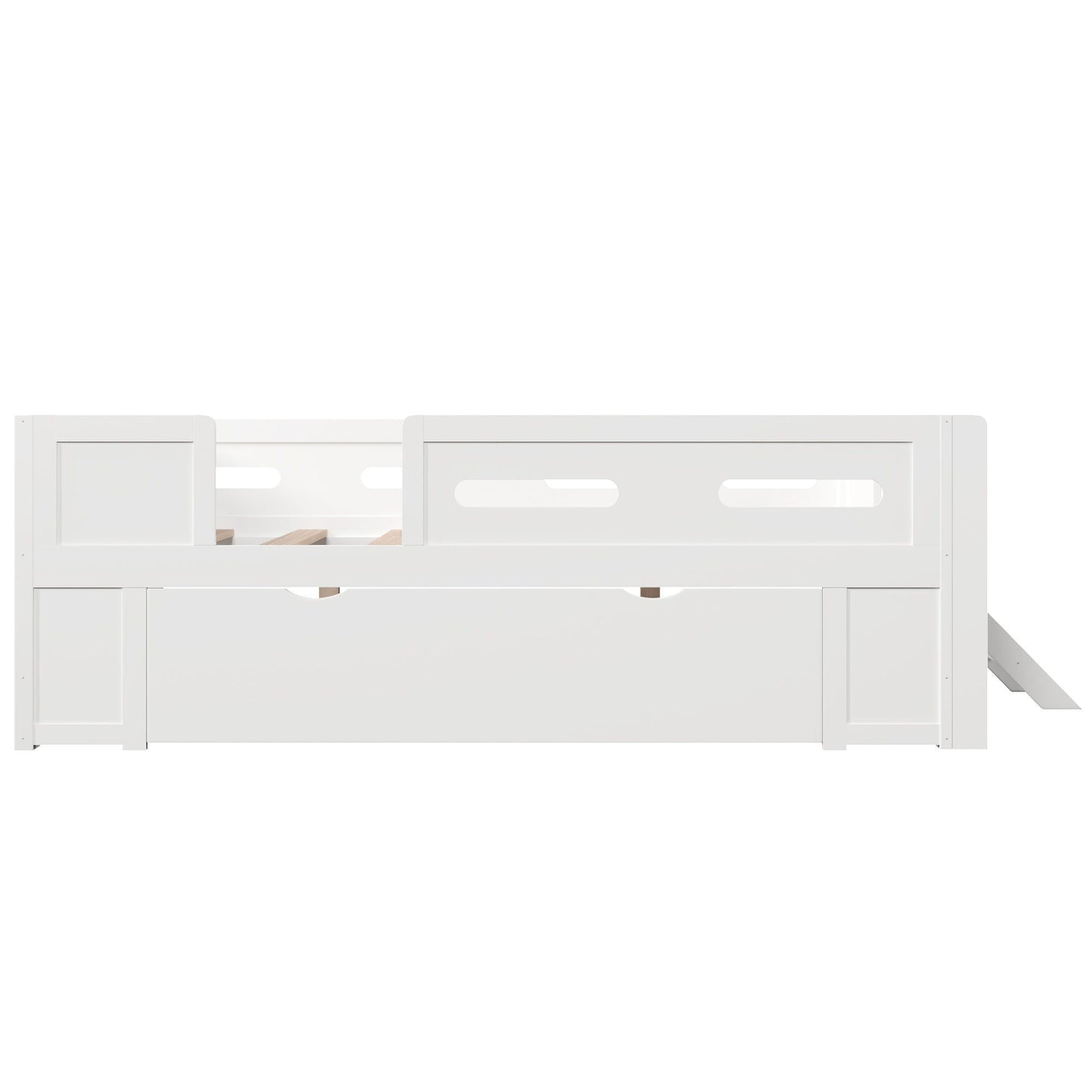 Platform Bed With Guardrail And Drawer