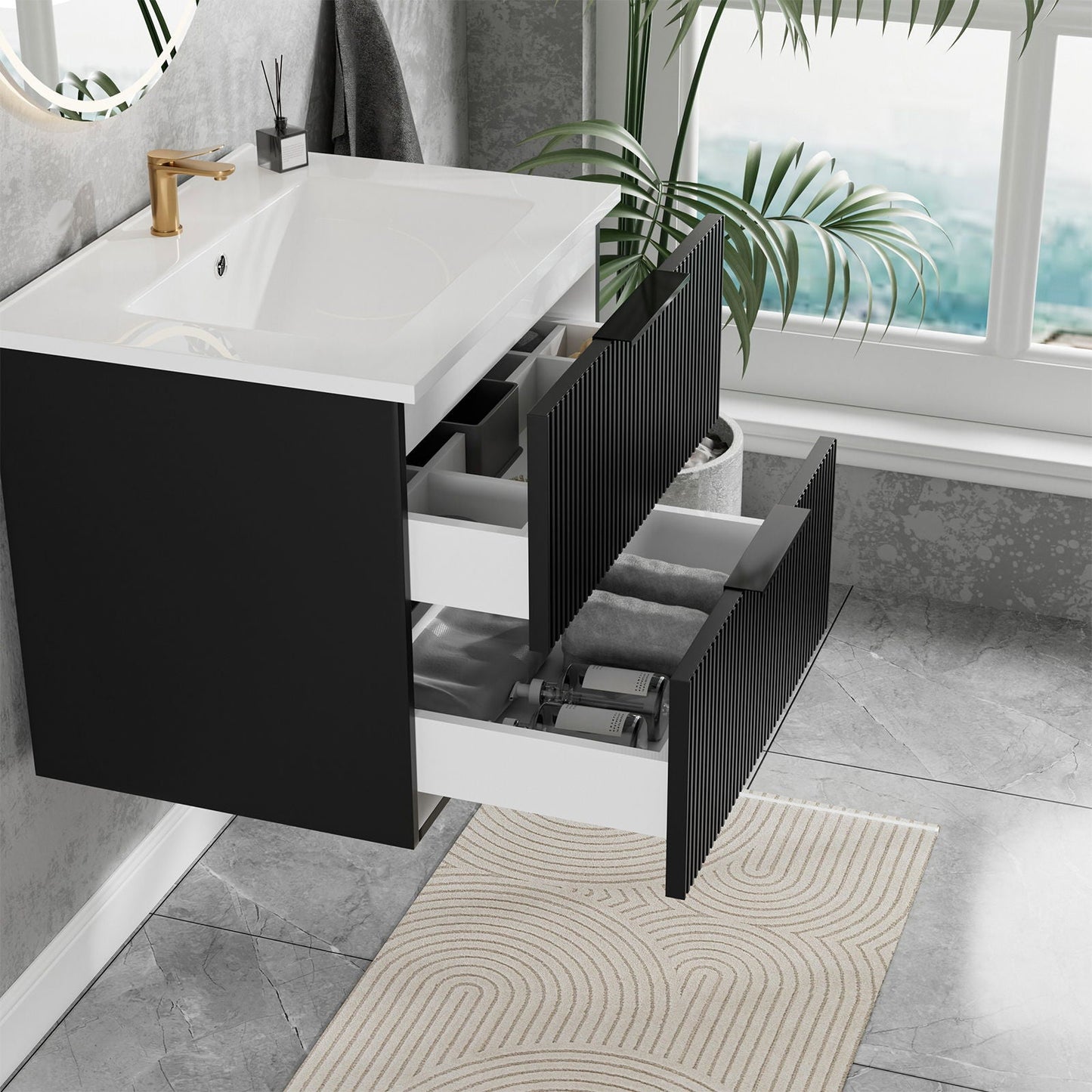 Modern Wall Mounted Floating Bathroom Vanity With Sink And Drawers