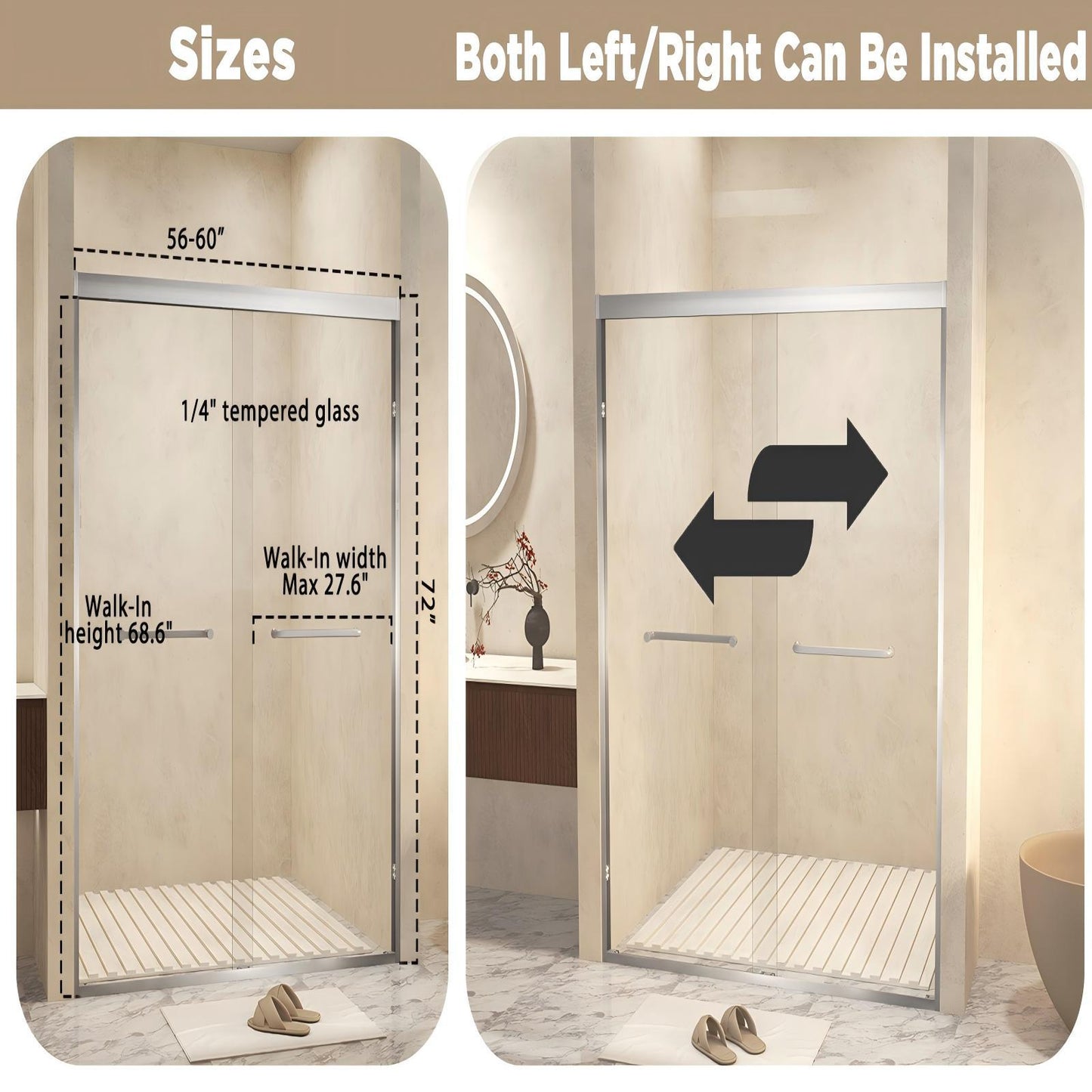 Double Sliding Shower Door With Explosion Proof Film