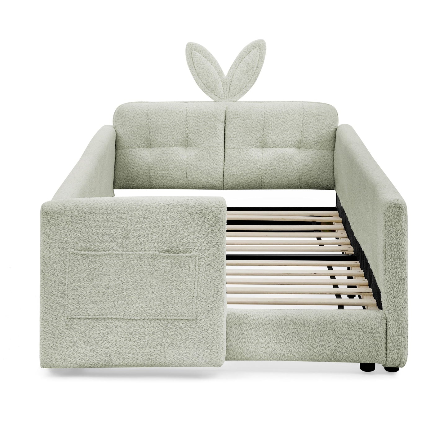 Cute Rabbit Ear Upholstered Platform Bed Frame With Safety Rail