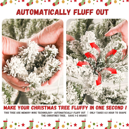 8FT Flocked Christmas Tree with 600 Warm Lights