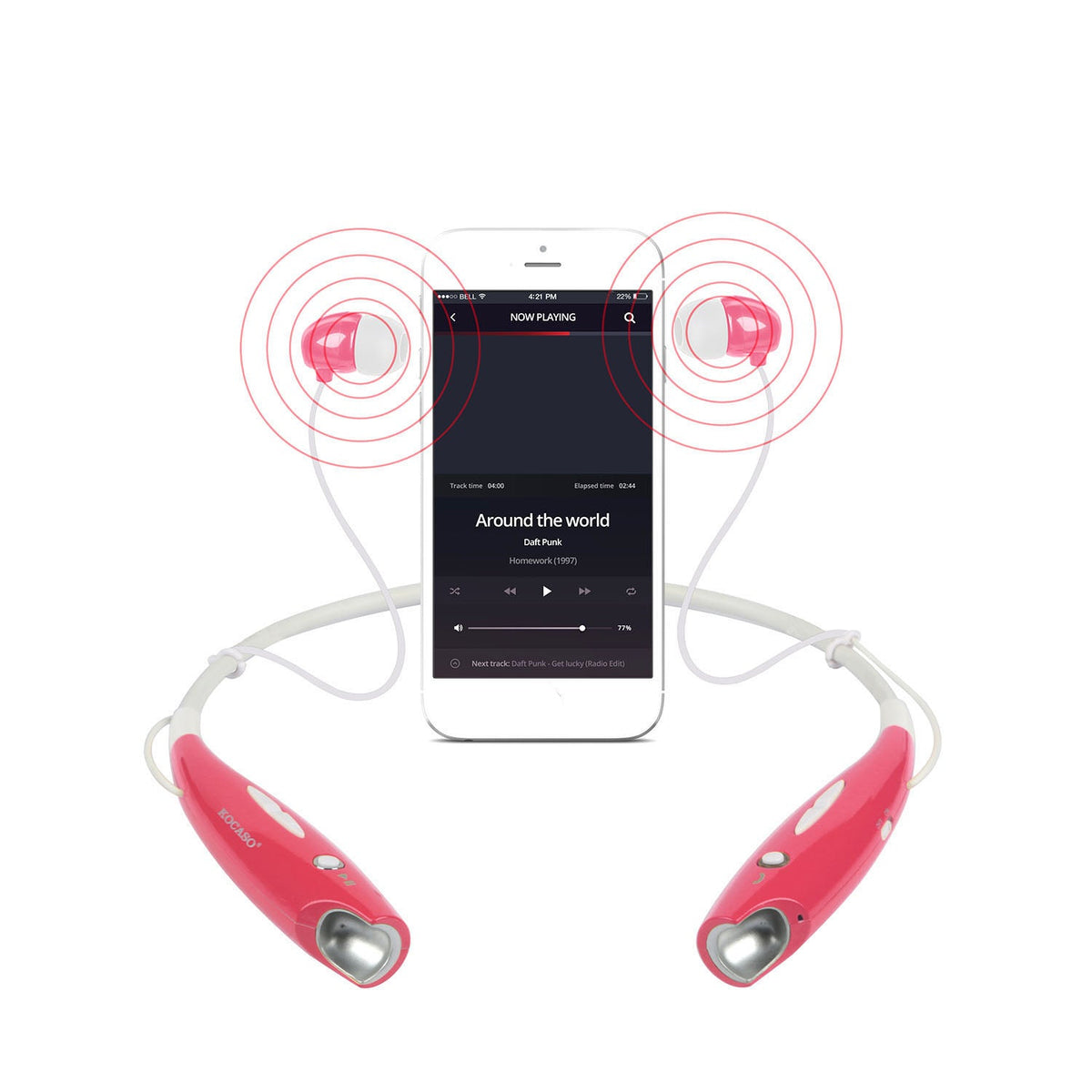 KOCASO Wireless Sports Stereo Hands Free Headset for Phone and Tablet