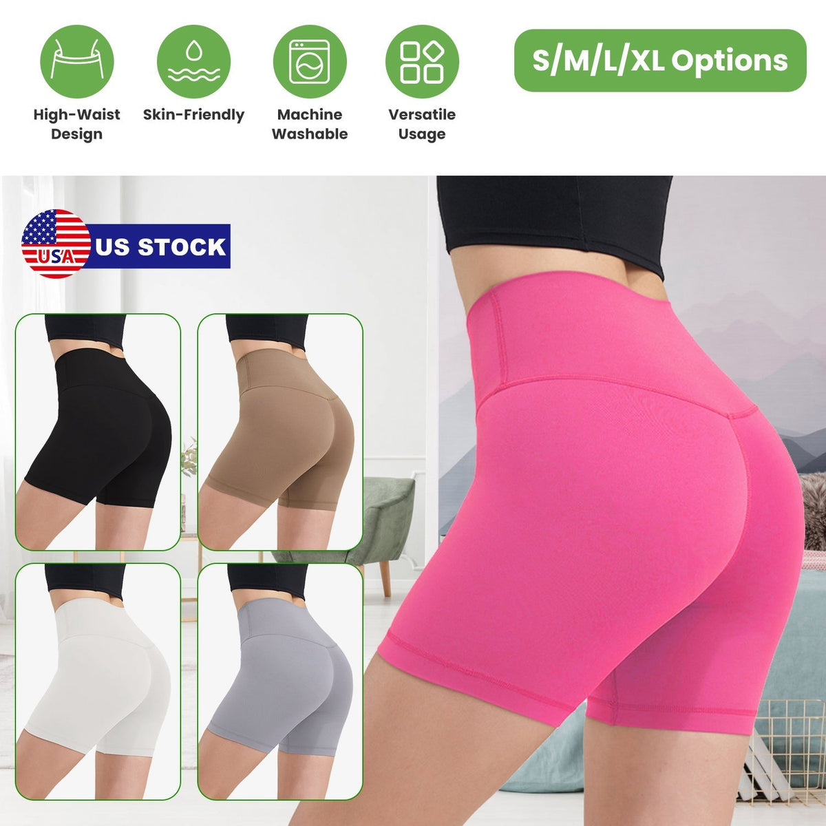 Women\'s High Waist Biker Shorts Tummy Control Pants Athletic Leggings Spandex Booty Shorts with 6.3In Inseam No Front Seam for Workout Yoga Running V