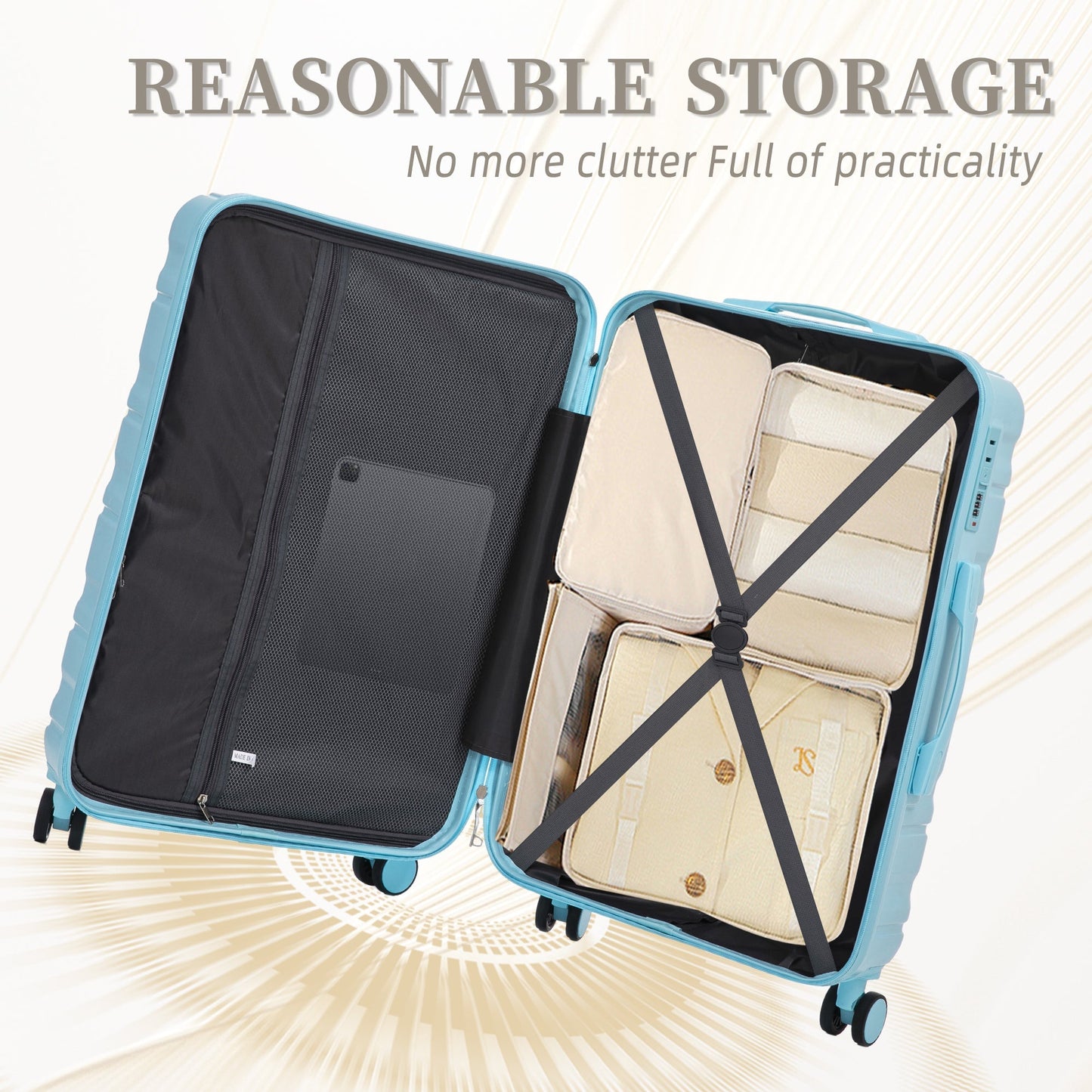 HIFINE Tourist 3-Piece ABS Spinner Wheel Luggage Set (Blue)