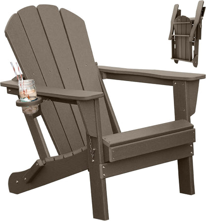 Adirondack Chair, Folding HDPE Outdoor Seating with Cup Holder