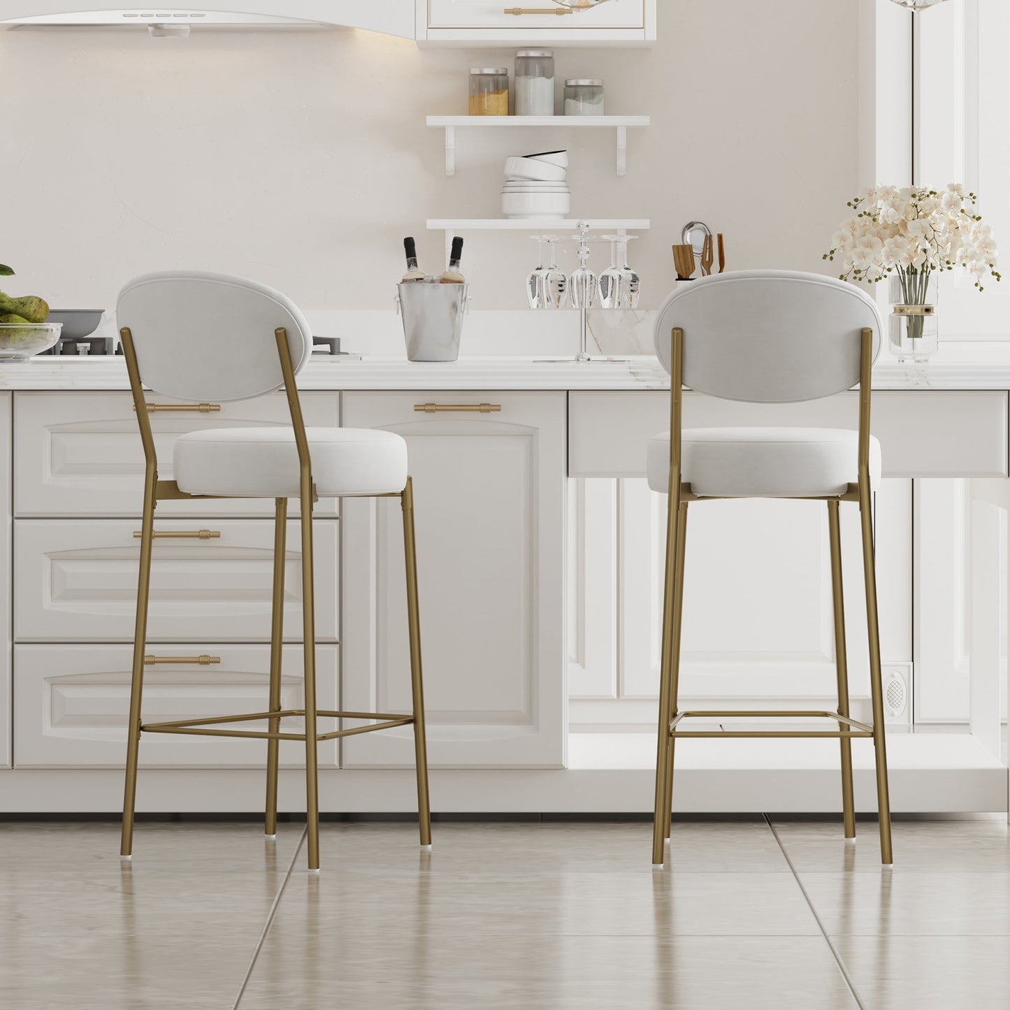 29'' Upholstered Velvet Bar Stools with Backrest & Footrest - Set of 2