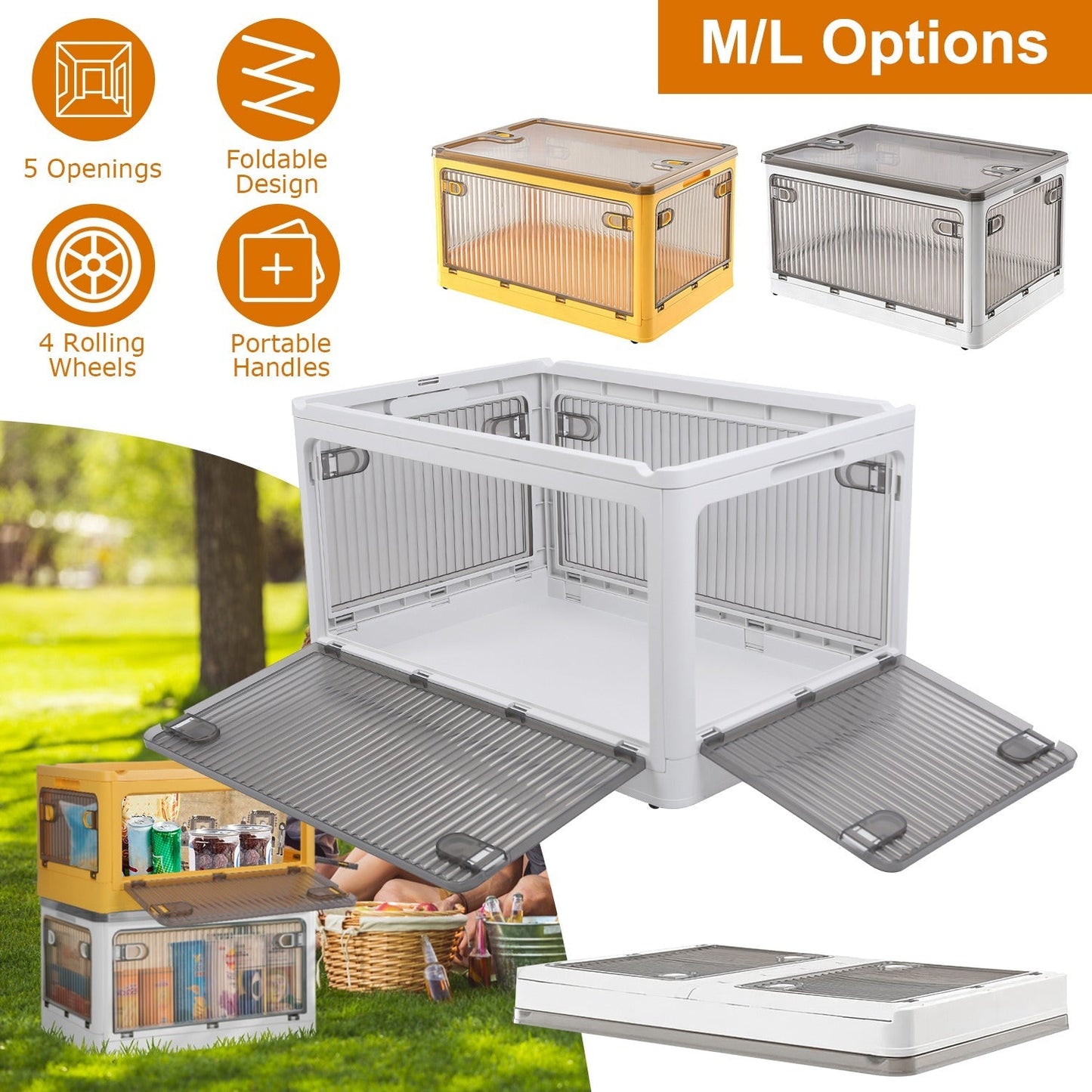 31QT/29L Foldable Storage Bins with Lid 4 Doors Collapsible Stackable Closet Organizer Containers with Lock 4Pcs Wheels