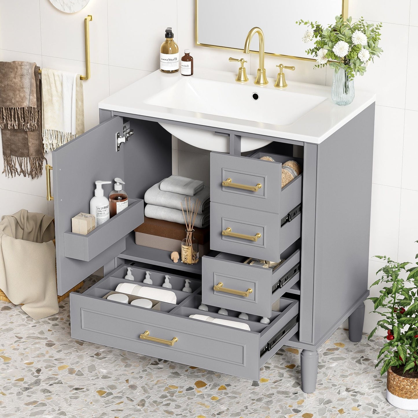 Traditional Bathroom Vanity Set With Soft Close Doors