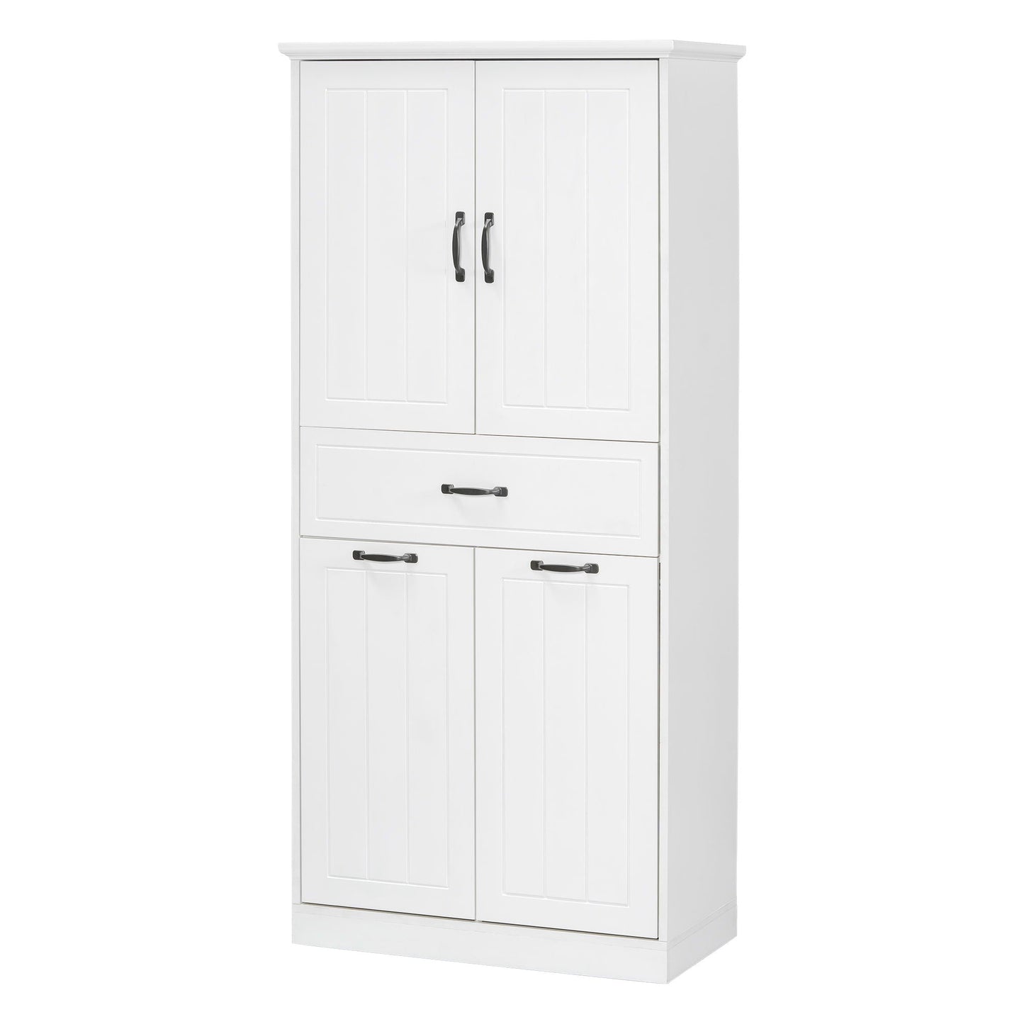 Modern Bathroom Storage Cabinet with Two Laundry Baskets, One Drawer, Adjustable Shelf