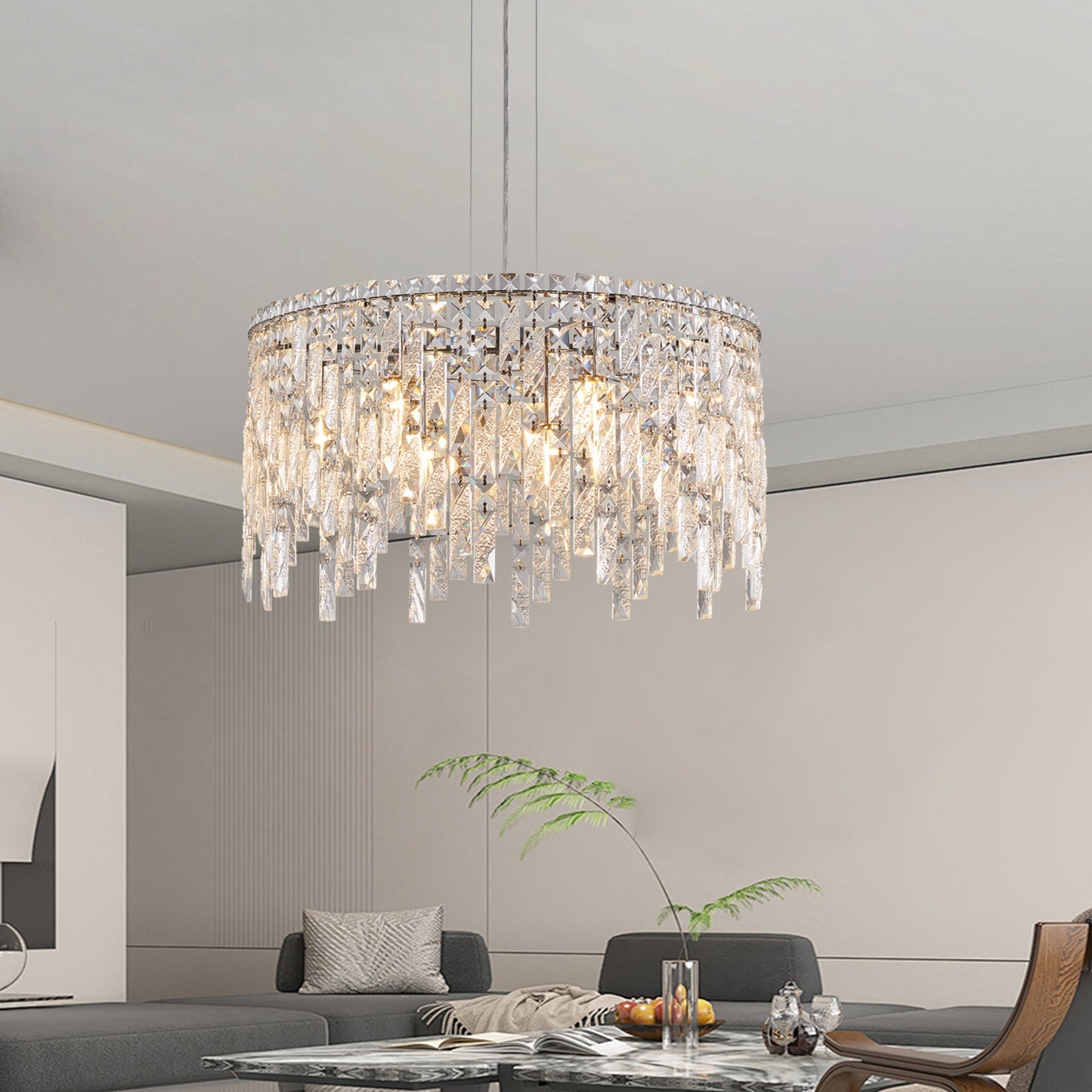 24" Luxurious Round Silver Crystal Chandelier