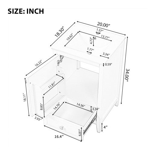 20" Bathroom Vanity with Sink, Storage Rack, and Soft Closing Door - Grey