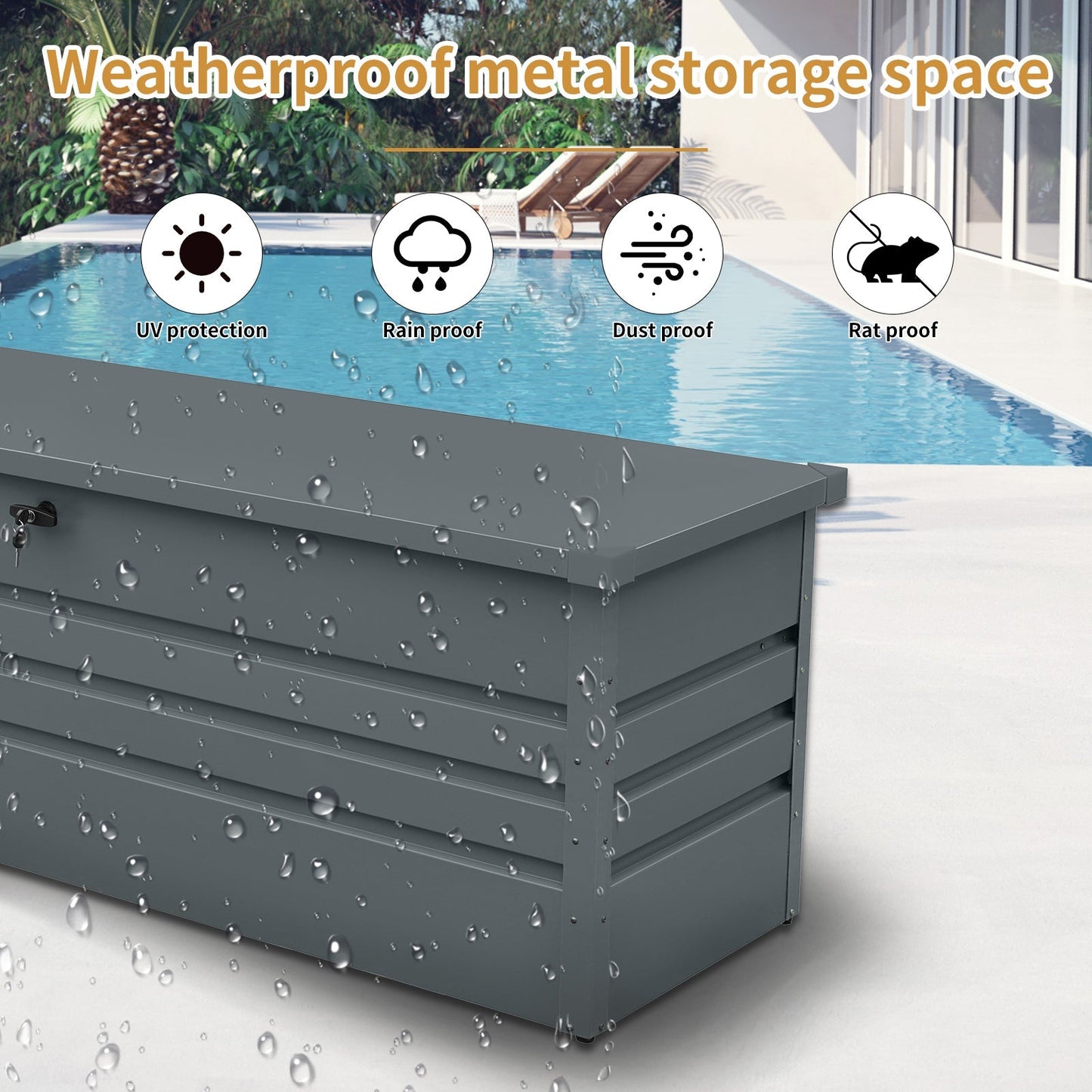 260 Gallon Metal Outdoor Deck Box Waterproof