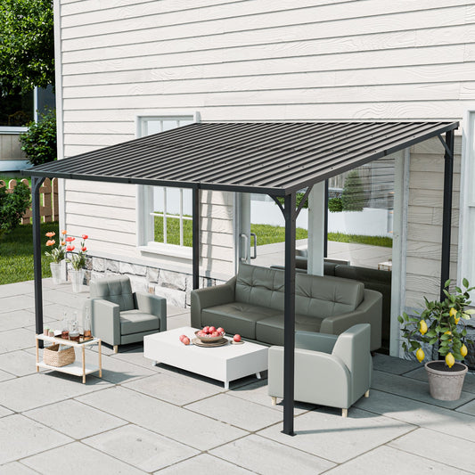 Outdoor Pergola 12' x 8' Galvanized Steel Lean-to Wall-Mounted