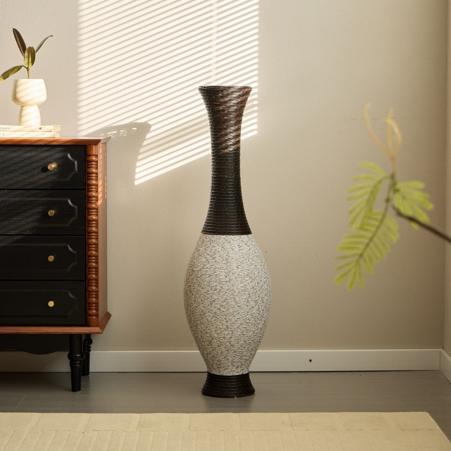 Tall Designer Floor Vase With Elegant 2 Tone