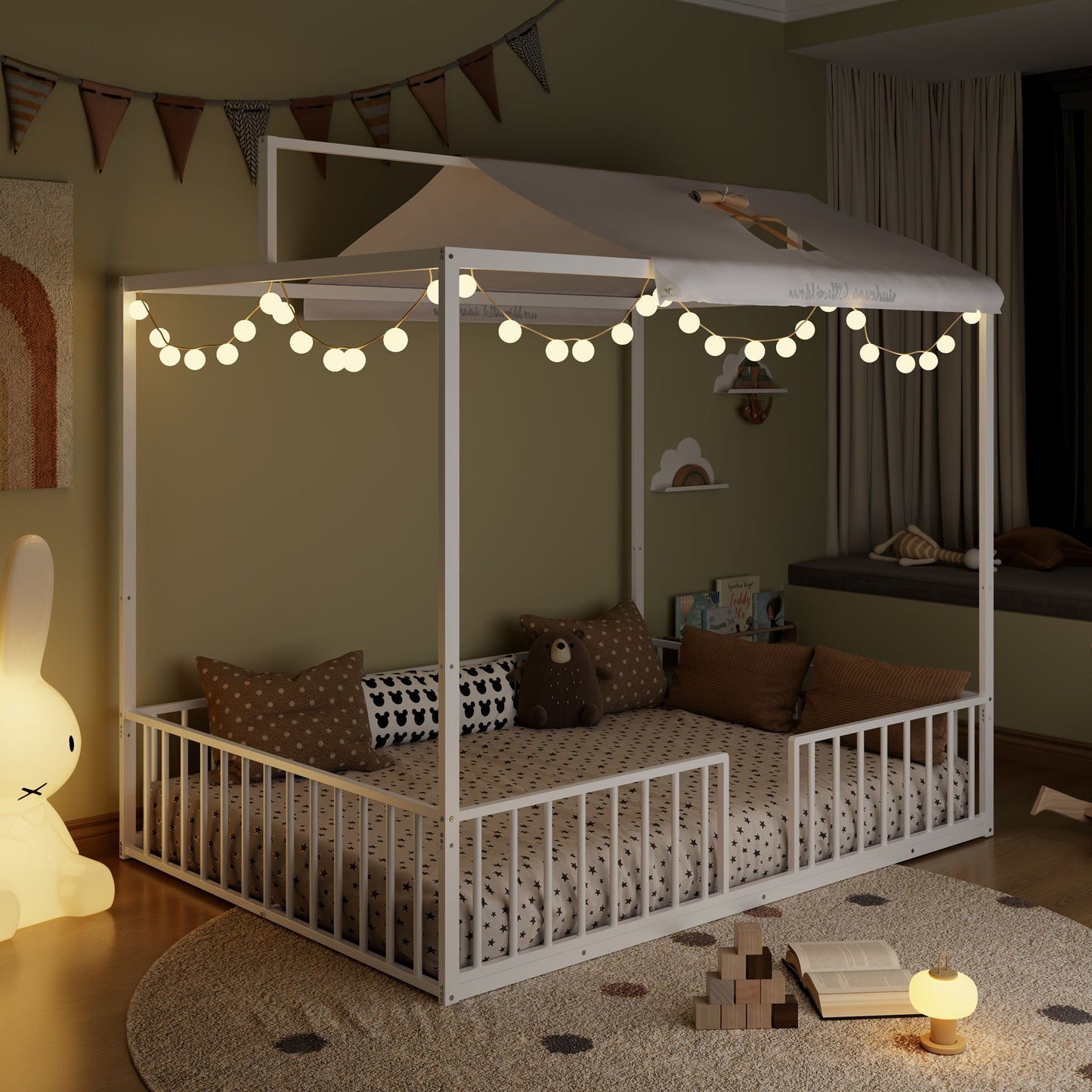 3 In 1 Convertible Montessori Floor Bed With Fenced Support