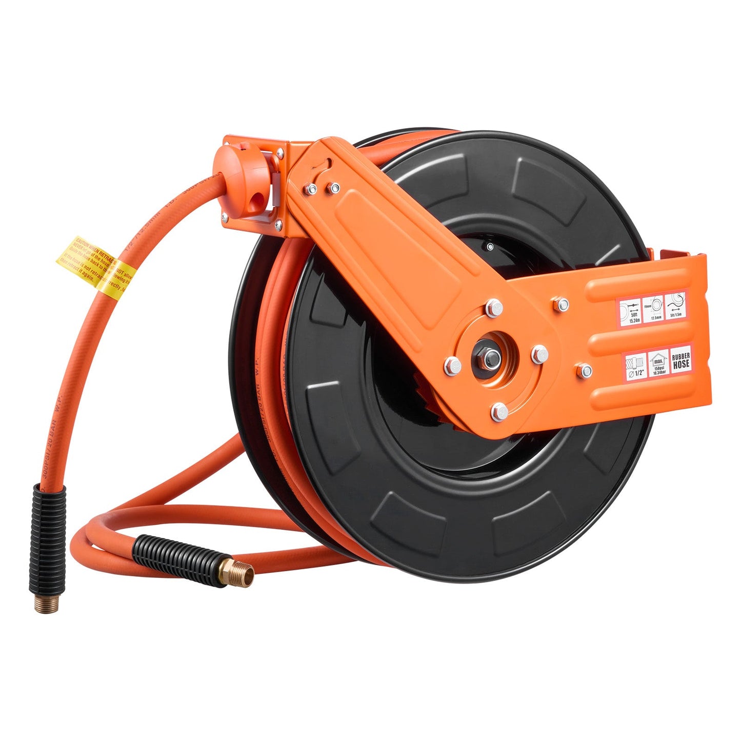 Retractable Air Hose Reel, 1/2 Inch x 65 Ft Rubber Hose