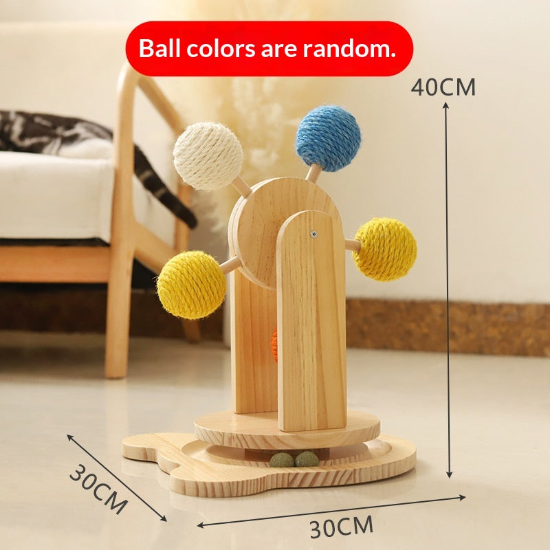 Cat Scratching Board, Solid Wood Cat Turntable Toy, Hemp Rope Claw Sharpening Ball, Cat Self-Entertainment Toy, Cross-Border Pet Supplies