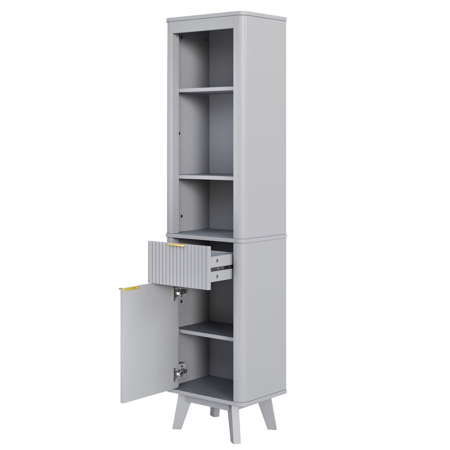Tall Bathroom Storage Cabinet With Adjustable Shelves And 1 Drawer & Door