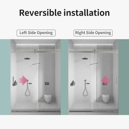 Frameless Sliding Shower Door With Soft- Close, 3 / 8" Tempered Glass