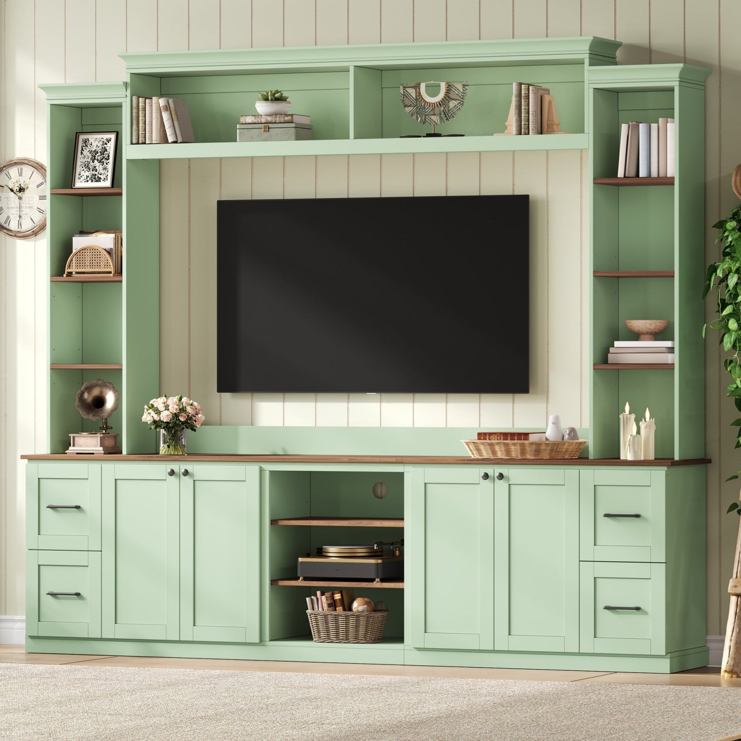 4-in-1 Entertainment Center Wall Unit with Bookshelf for TVs Up to 70"