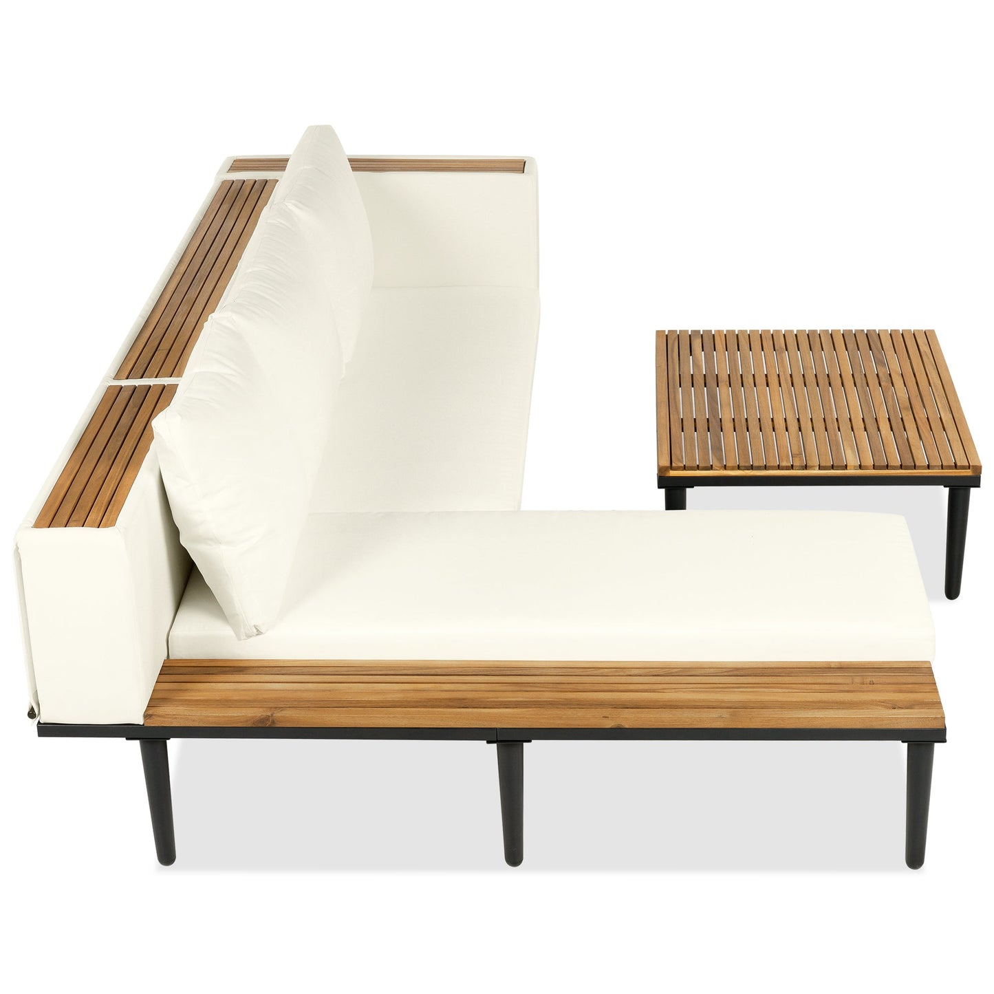 Luxury L-Shaped Acacia Wood Patio Furniture Set with Cushions