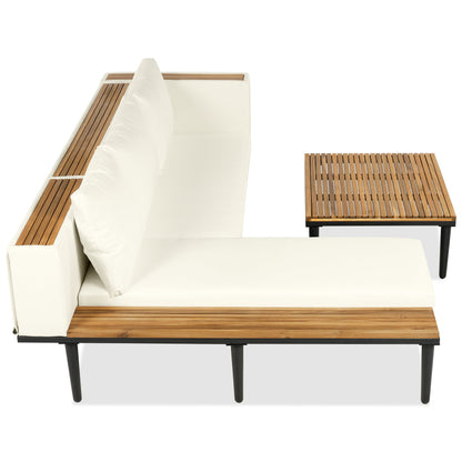 Luxury L-Shaped Acacia Wood Patio Furniture Set with Cushions