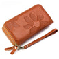 Women's Leather Double Zipper Wallet - Solid Color Large Capacity Long Phone Wallet from First-Layer Cowhide