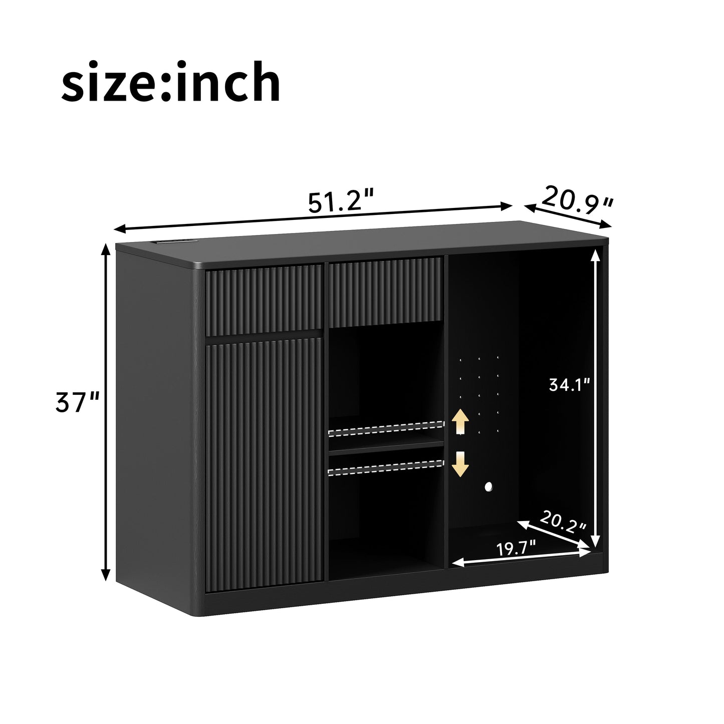 51.2" Modern Fluted Bar Cabinet with Fridge Compartment
