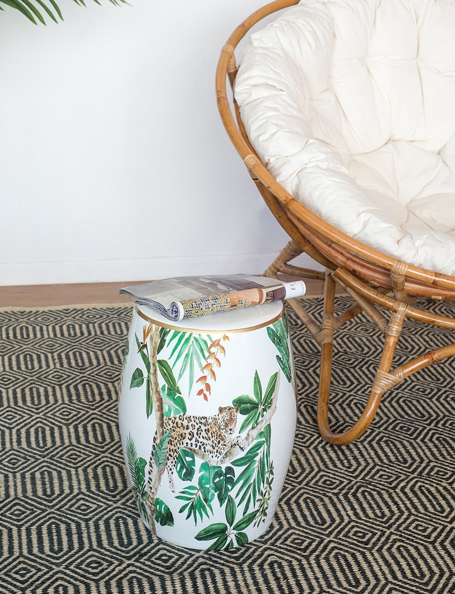 13x13x18 Ceramics Garden Stool Jungle-Themed Accent Side Table