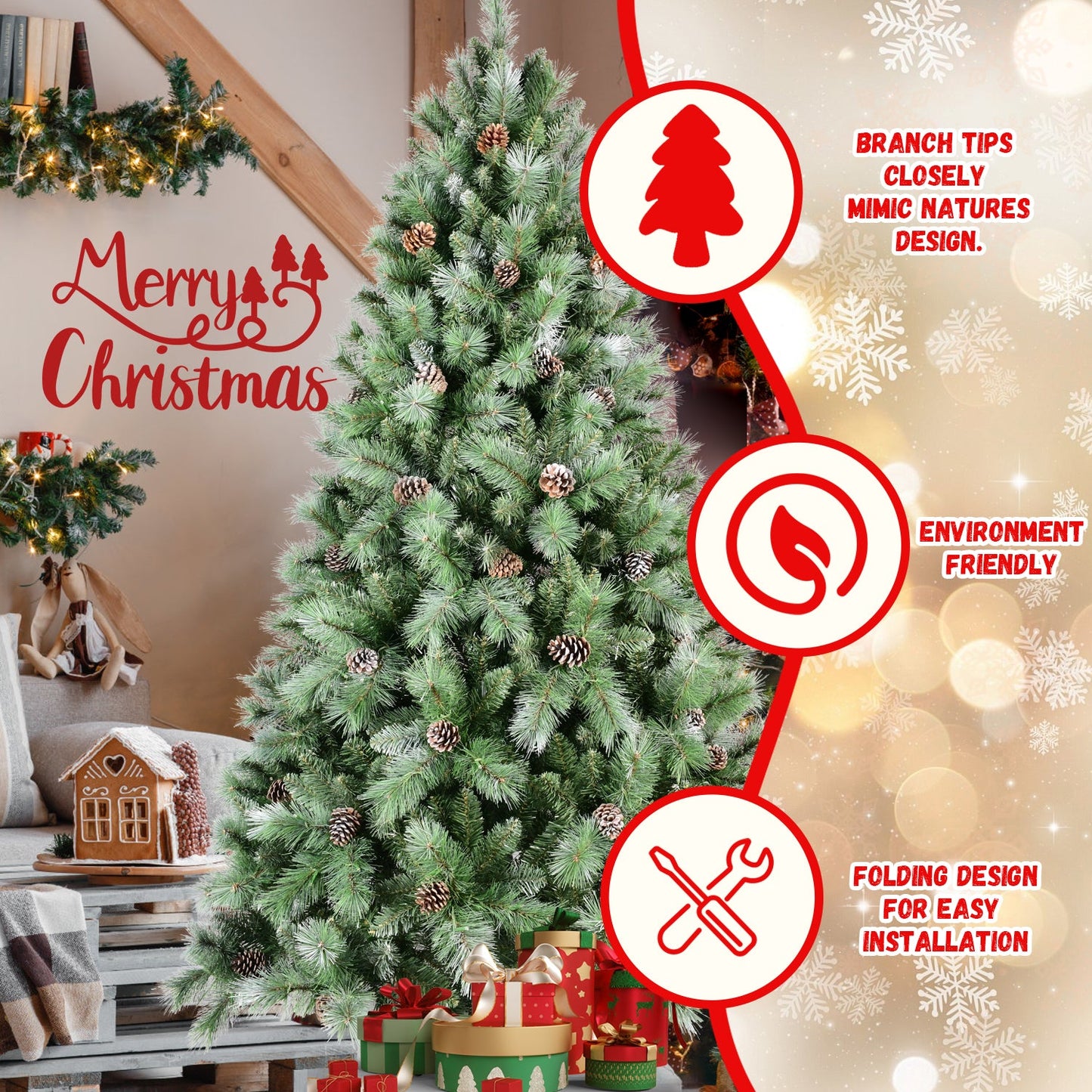 6FT Christmas Tree with 66 Pine Cones