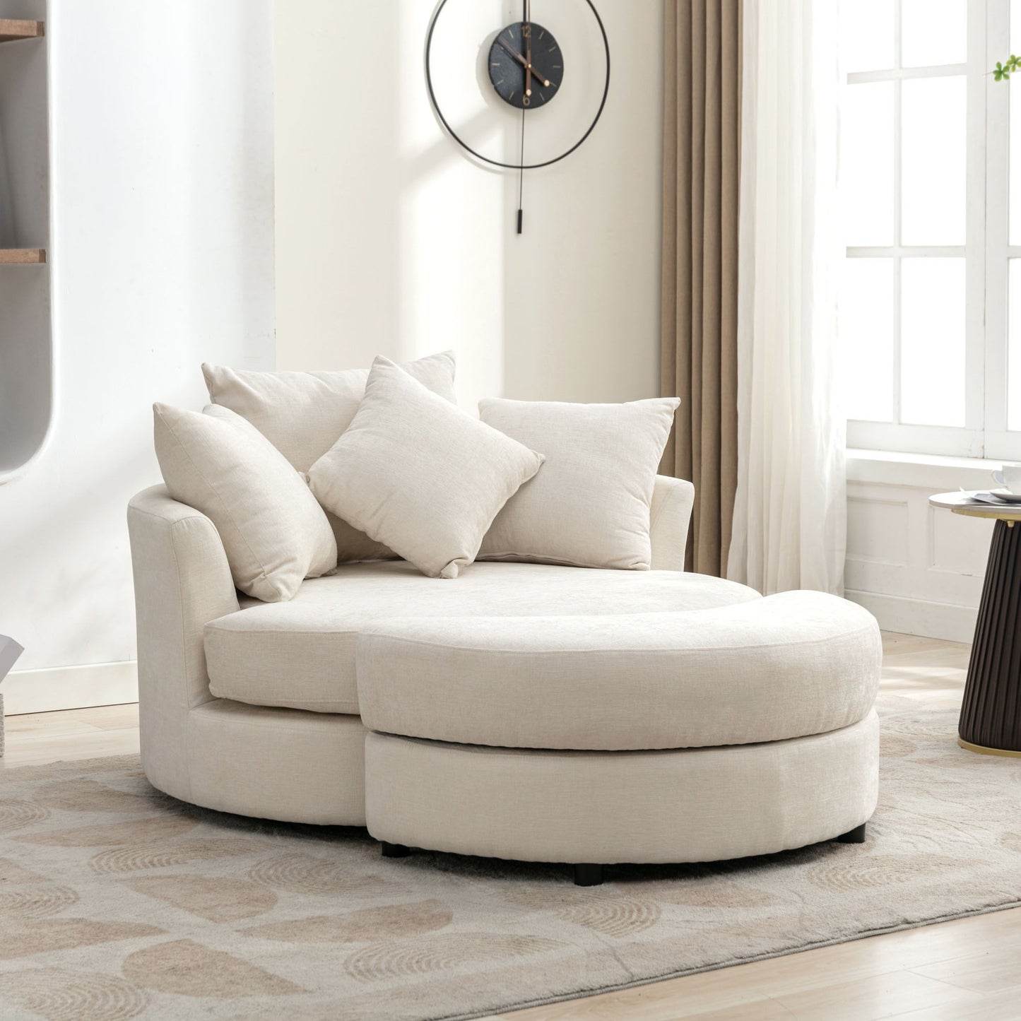360° Swivel Accent Barrel Chair With Storage Ottoman & 4 Pillows, Modern Leisure Chair Round Accent For Living Room