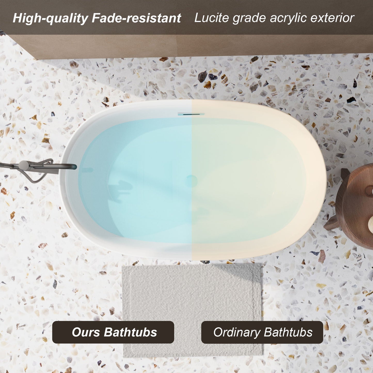 Freestanding Oval Bathtub With Overflow And Pop Up Drain, Double Walled Design - Gloss White