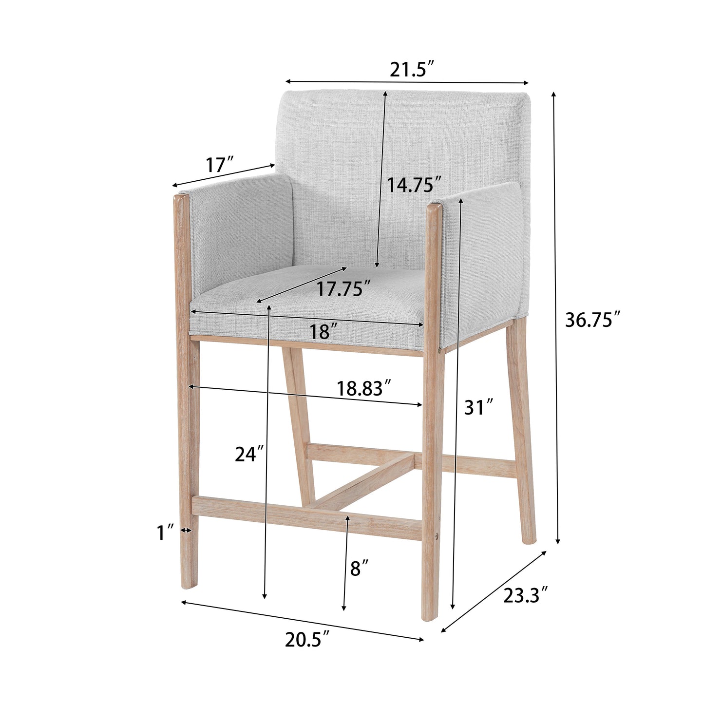 24'' Seat Height Upholstered Counter Stools with Arms - Set of 2