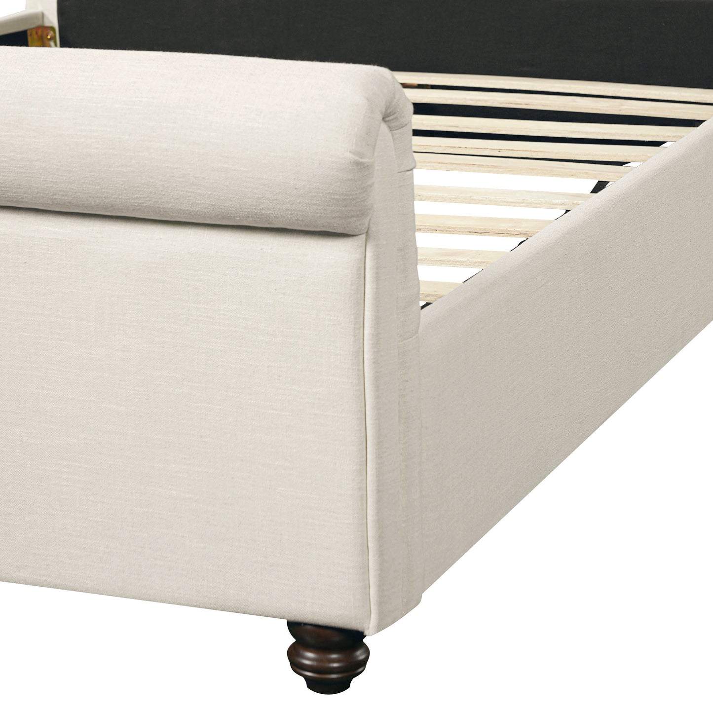 Queen Size Upholstered Bed Frame With Linen Fabric