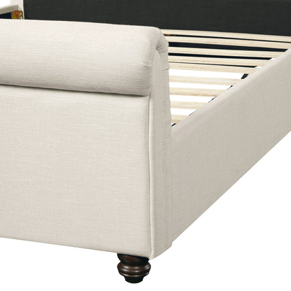 Queen Size Upholstered Bed Frame With Linen Fabric