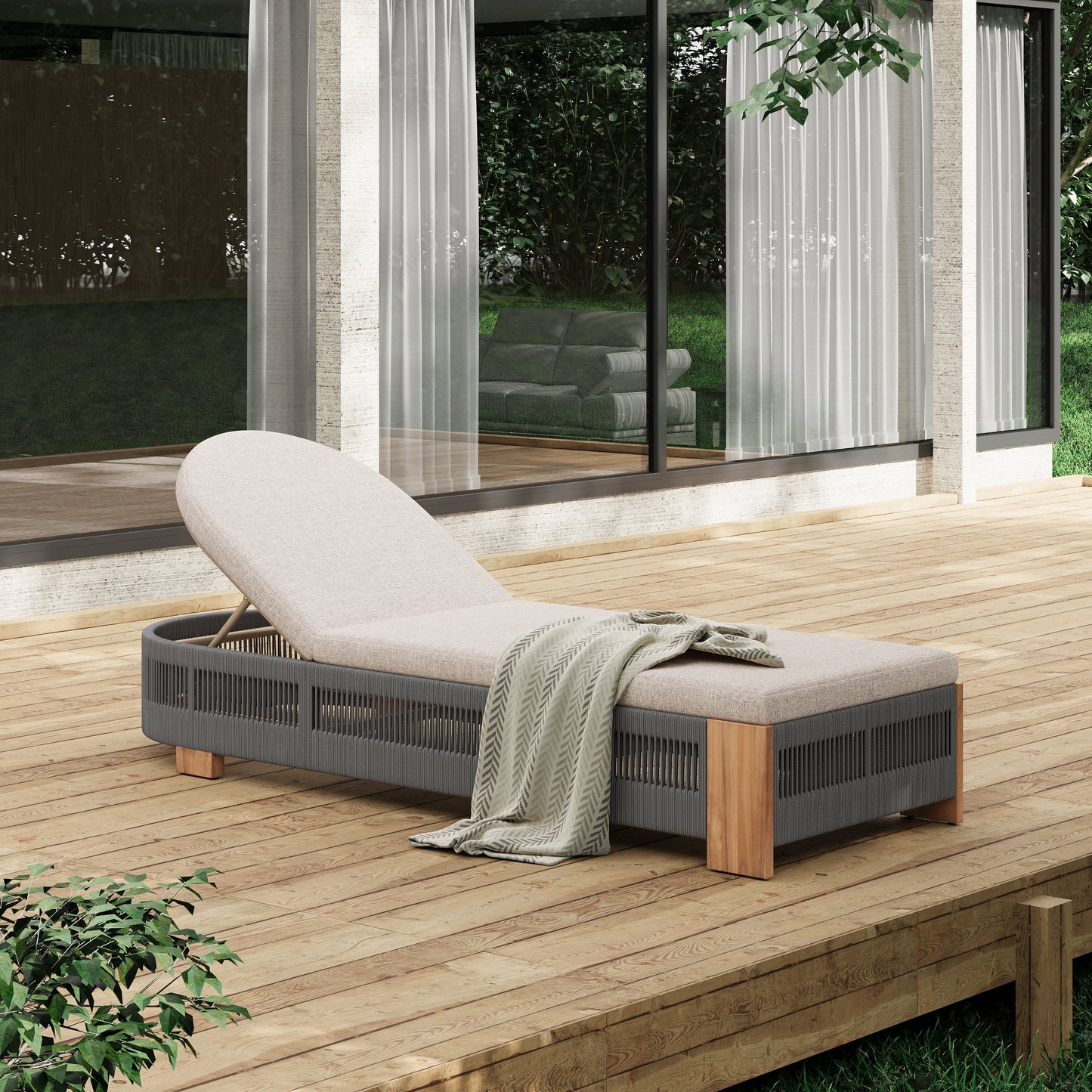 Outdoor Chaise Lounge Chair with Adjustable Backrest and Cushion