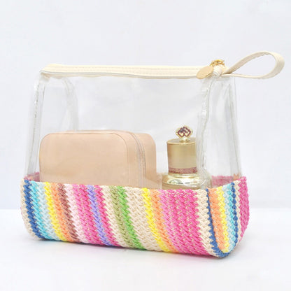 Ladies straw wristlet purse, Cosmetics storage bag transparent, toiletries storage bag, Transparent Cosmetic Bag,