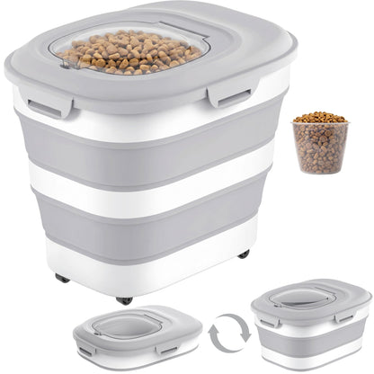 Dog Food Storage Container With Wheels, Collapsible Pet Food Storage Container With Clear Window, Measuring Cup & Scoop, BPA Free Cat Food Container For Rice, Flour, Grain, Bird Seed